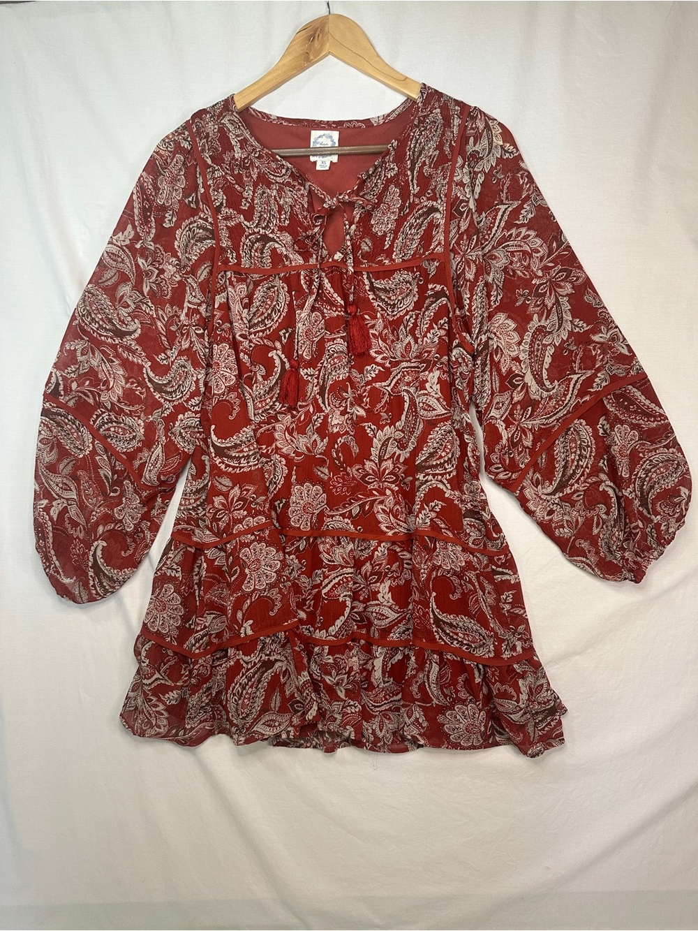 Blue Rain Rust Paisley Tie-Front Boho Dress